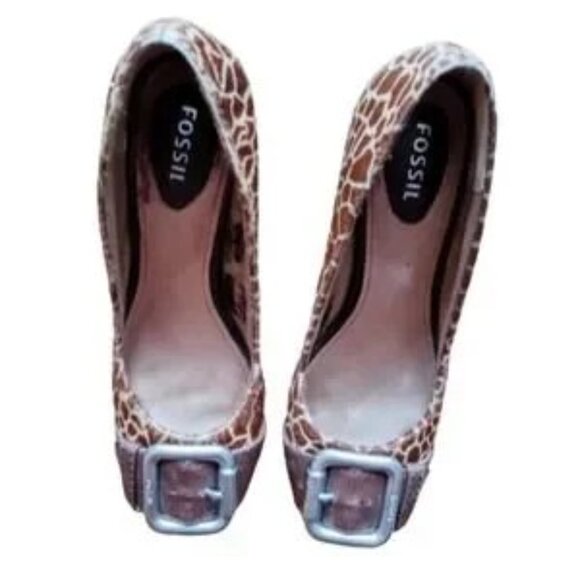 🐆 Fossil Giraffe Print Pony Hair Maddox Heel - Picture 3 of 4